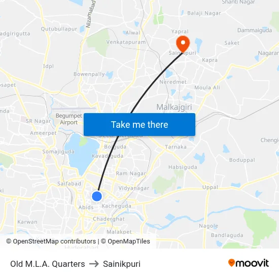 Old M.L.A. Quarters to Sainikpuri map