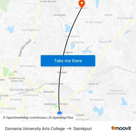 Osmania University Arts College to Sainikpuri map