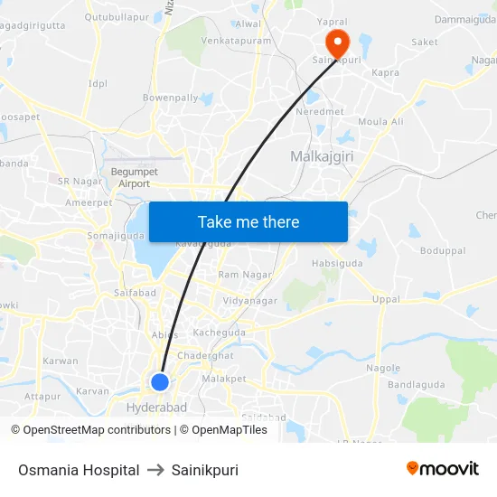 Osmania Hospital to Sainikpuri map