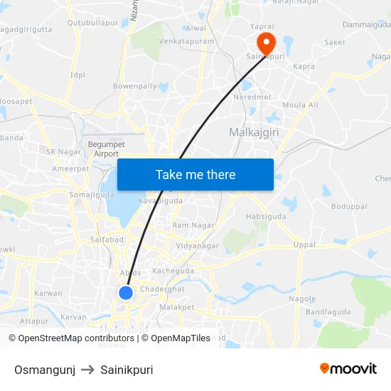 Osmangunj to Sainikpuri map