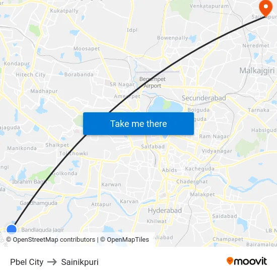 Pbel City to Sainikpuri map