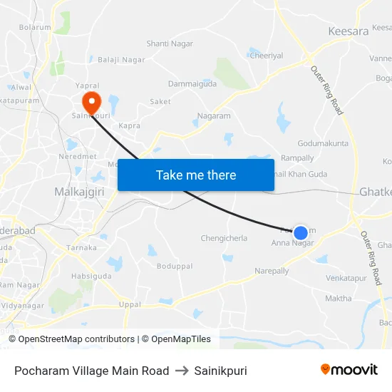 Pocharam Village Main Road to Sainikpuri map