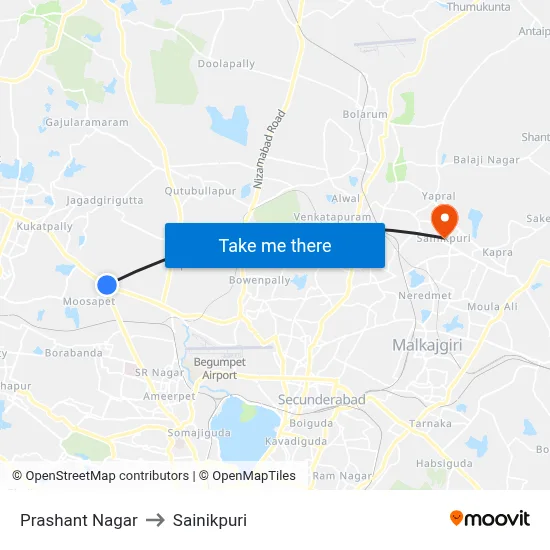 Prashant Nagar to Sainikpuri map