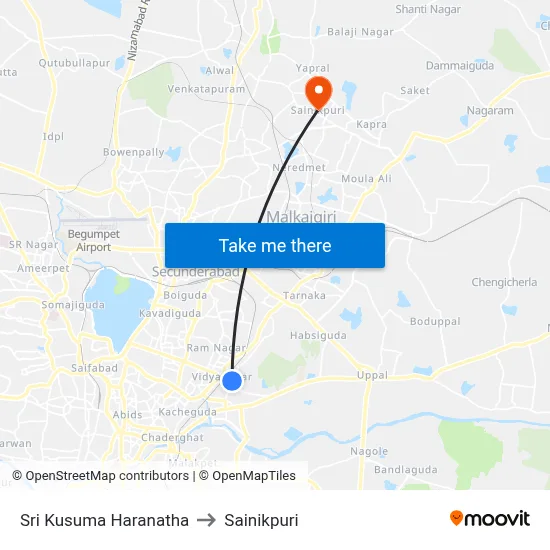 Sri Kusuma Haranatha to Sainikpuri map