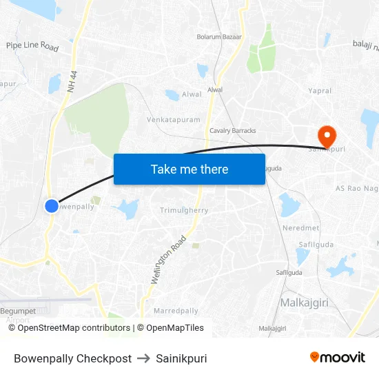 Bowenpally Checkpost to Sainikpuri map