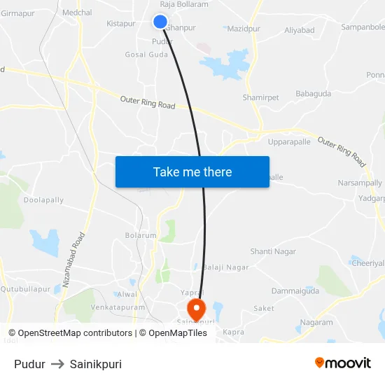 Pudur to Sainikpuri map