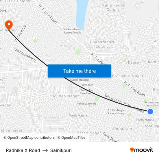 Radhika X Road to Sainikpuri map