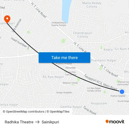 Radhika Theatre to Sainikpuri map