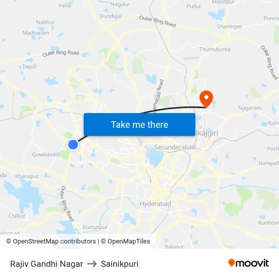 Rajiv Gandhi Nagar to Sainikpuri map