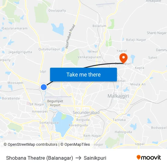Shobana Theatre (Balanagar) to Sainikpuri map