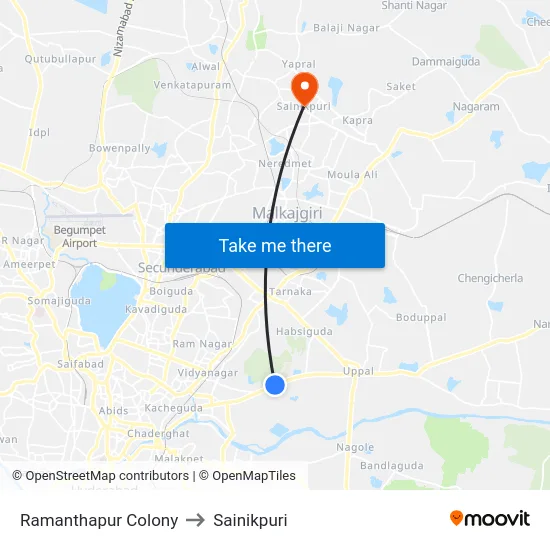 Ramanthapur Colony to Sainikpuri map