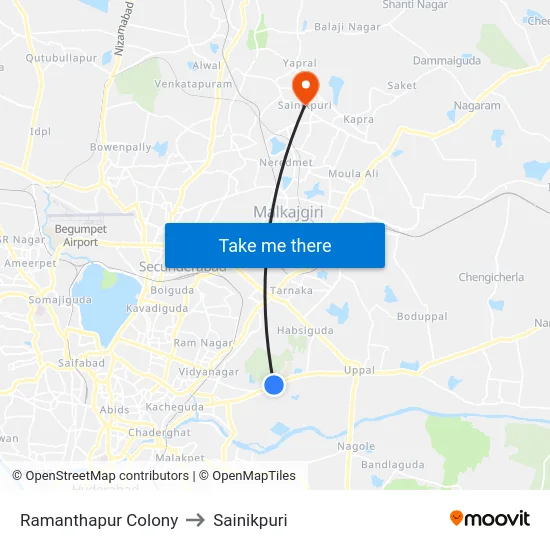 Ramanthapur Colony to Sainikpuri map