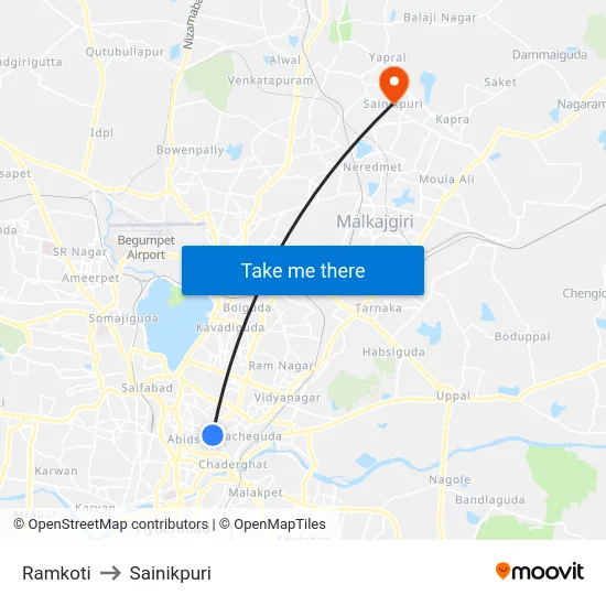 Ramkoti to Sainikpuri map