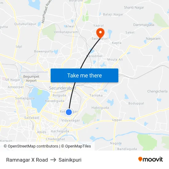 Ramnagar X Road to Sainikpuri map