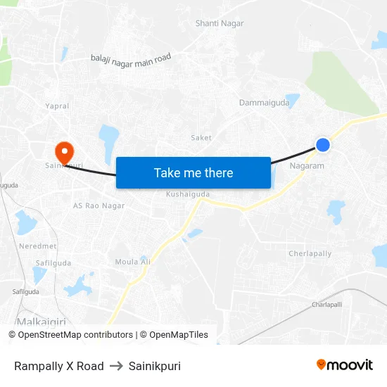 Rampally X Road to Sainikpuri map