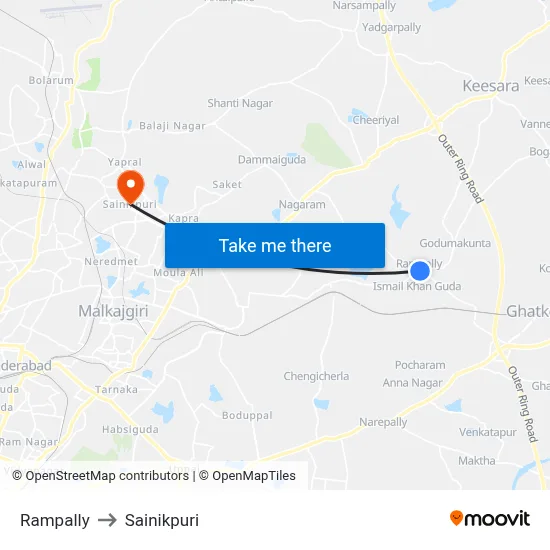 Rampally to Sainikpuri map