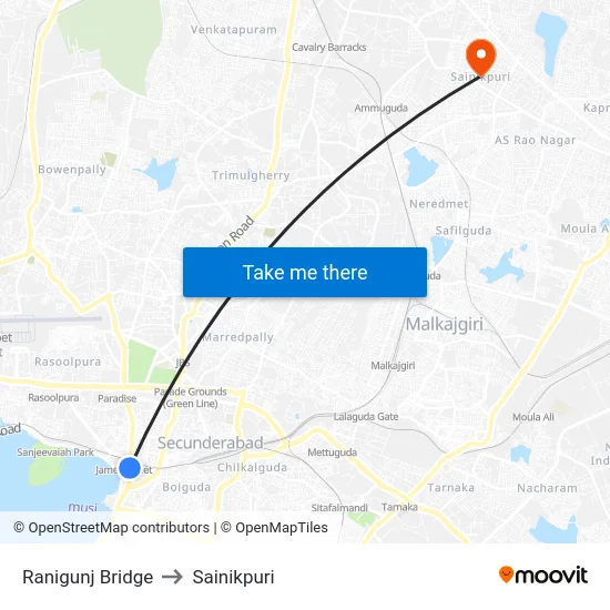 Ranigunj Bridge to Sainikpuri map