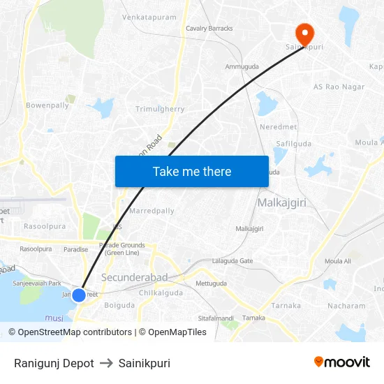 Ranigunj Depot to Sainikpuri map