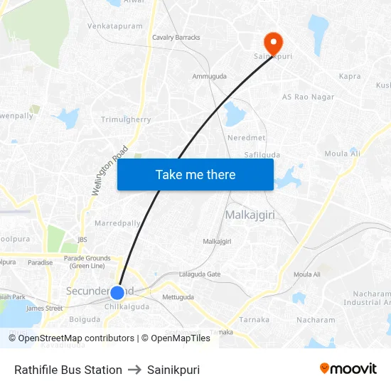Rathifile Bus Station to Sainikpuri map