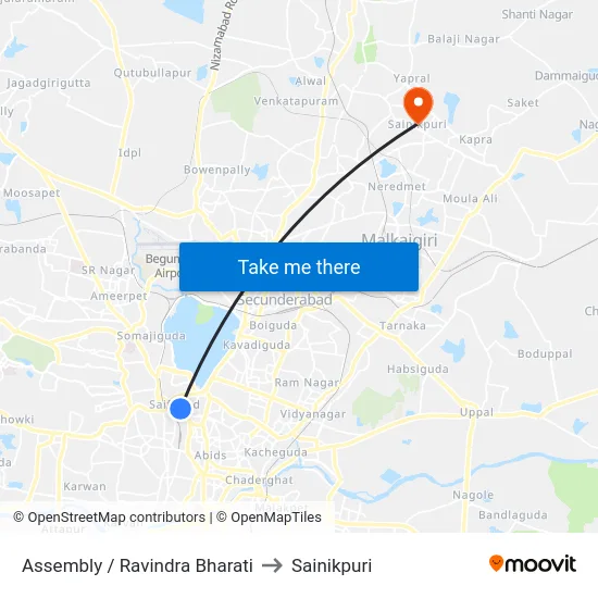 Assembly / Ravindra Bharati to Sainikpuri map
