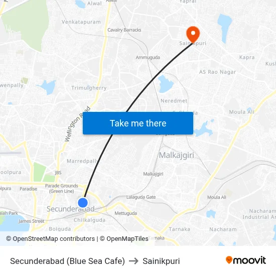 Secunderabad (Blue Sea Cafe) to Sainikpuri map