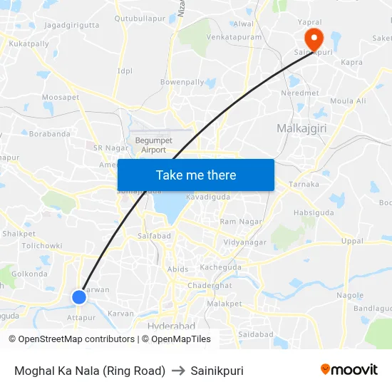 Moghal Ka Nala (Ring Road) to Sainikpuri map