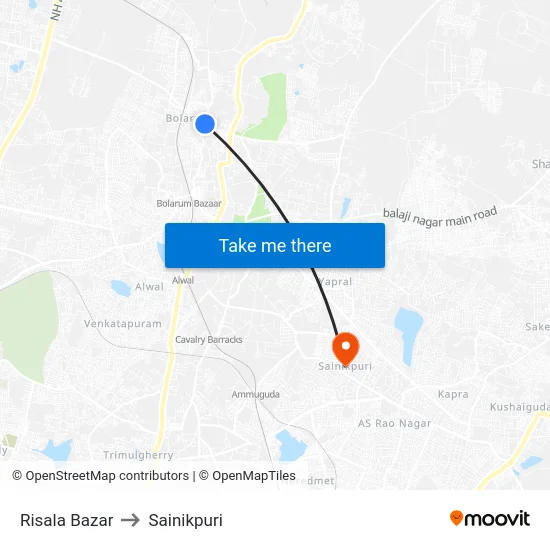 Risala Bazar to Sainikpuri map