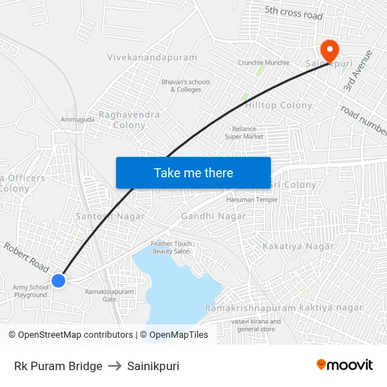 Rk Puram Bridge to Sainikpuri map