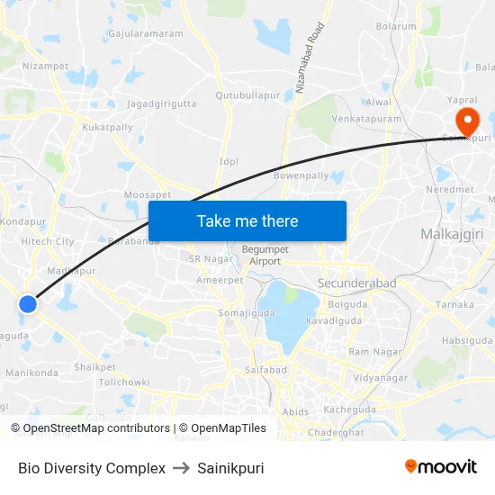 Bio Diversity Complex to Sainikpuri map