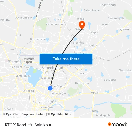 RTC X Road to Sainikpuri map