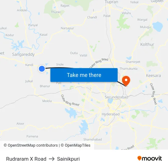 Rudraram X Road to Sainikpuri map