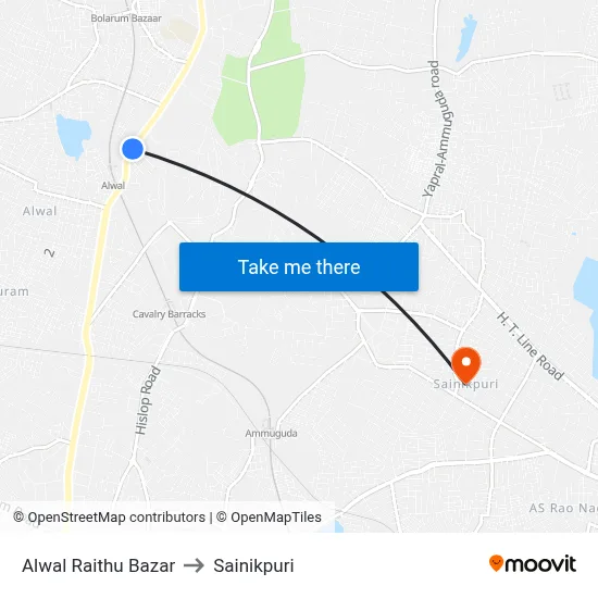Alwal Raithu Bazar to Sainikpuri map