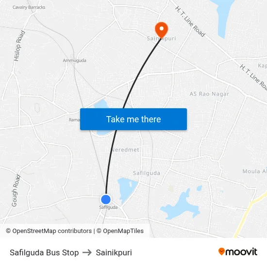 Safilguda Bus Stop to Sainikpuri map