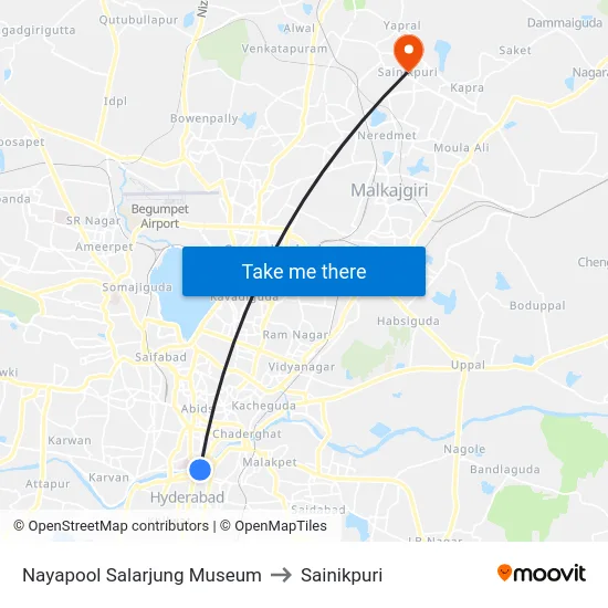 Nayapool Salarjung Museum to Sainikpuri map