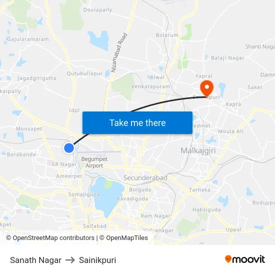Sanath Nagar to Sainikpuri map