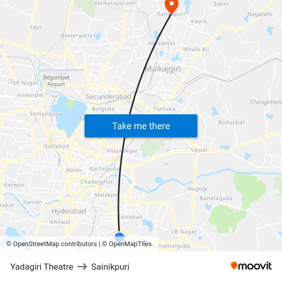 Yadagiri Theatre to Sainikpuri map