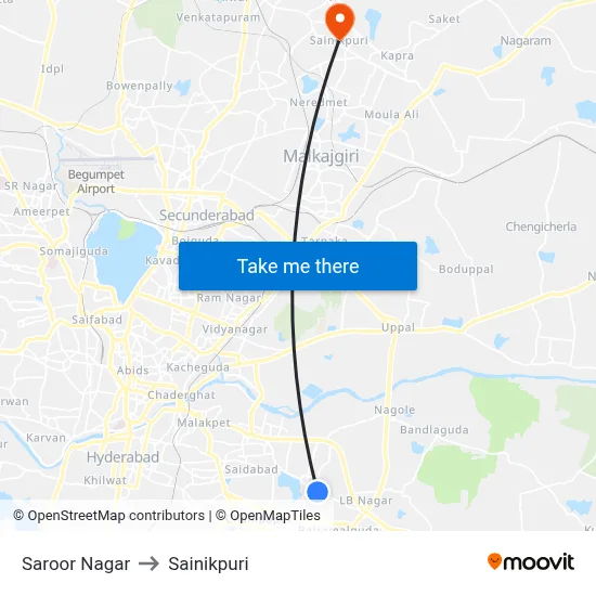 Saroor Nagar to Sainikpuri map