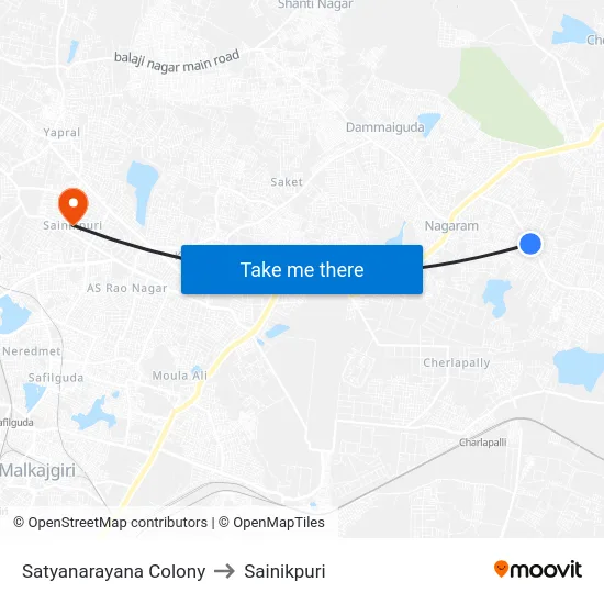 Satyanarayana Colony to Sainikpuri map