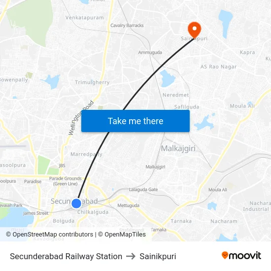 Secunderabad Railway Station to Sainikpuri map