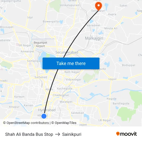 Shah Ali Banda Bus Stop to Sainikpuri map