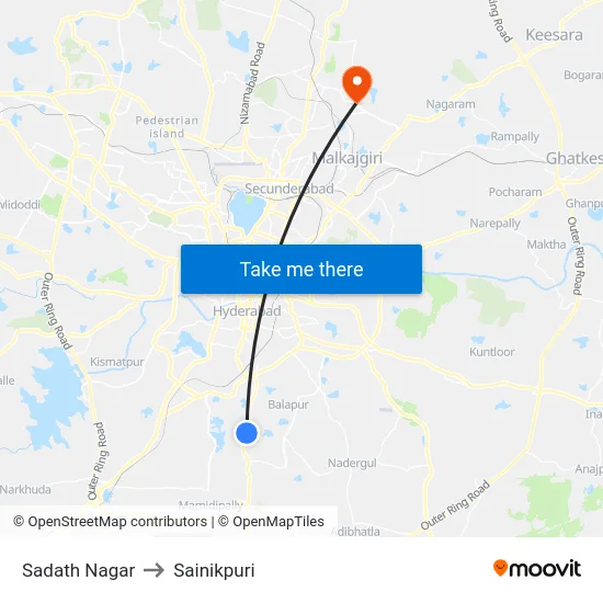 Sadath Nagar to Sainikpuri map