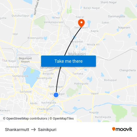 Shankarmutt to Sainikpuri map