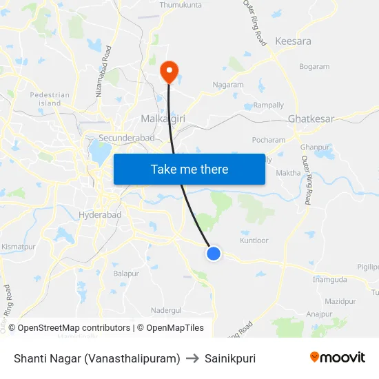 Shanti Nagar (Vanasthalipuram) to Sainikpuri map