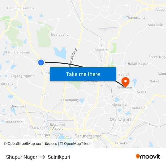 Shapur Nagar to Sainikpuri map