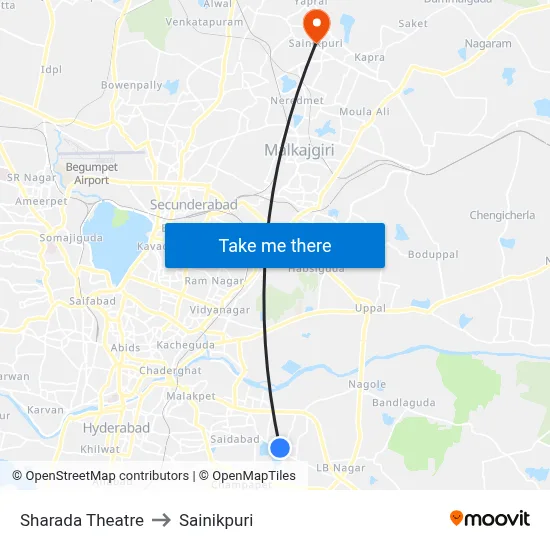 Sharada Theatre to Sainikpuri map