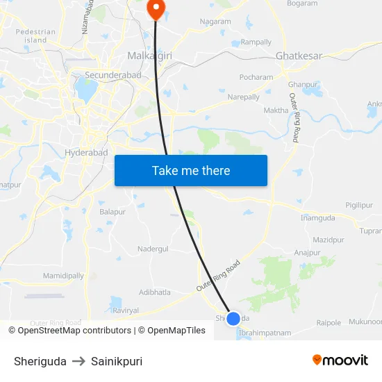 Sheriguda to Sainikpuri map