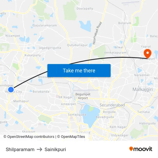 Shilparamam to Sainikpuri map