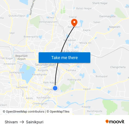 Shivam to Sainikpuri map