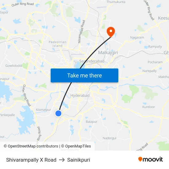 Shivarampally X Road to Sainikpuri map
