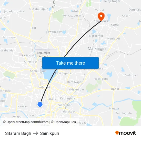 Sitaram Bagh to Sainikpuri map